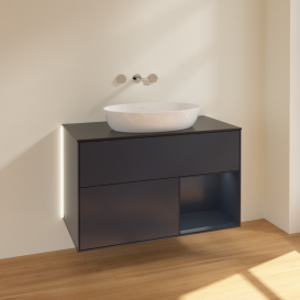 Тумба под раковину Villeroy & Boch Finion 100х50,1 см с подсветкой МДФ темно-синий матовый лак/стекло черное матовое GA22HGHG
