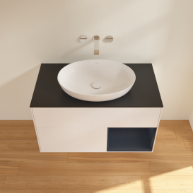 Тумба под раковину Villeroy & Boch Finion 100х50,1 см с подсветкой МДФ белый матовый лак/стекло черное матовое GA22HGMT