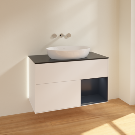 Тумба под раковину Villeroy & Boch Finion 100х50,1 см с подсветкой МДФ белый матовый лак/стекло черное матовое GA22HGMT