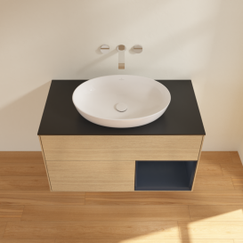 Тумба под раковину Villeroy & Boch Finion 100х50,1 см с подсветкой МДФ шпон дуба/стекло черное матовое GA22HGPC