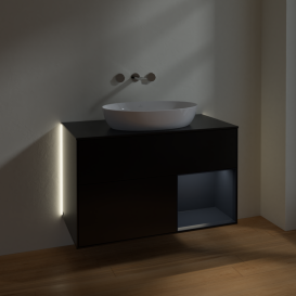 Тумба под раковину Villeroy & Boch Finion 100х50,1 см с подсветкой МДФ черный матовый лак/стекло черное матовое GA22HGPD