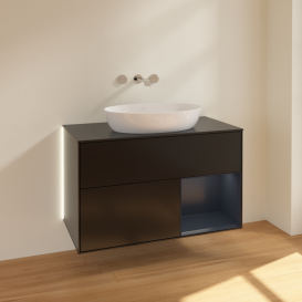 Тумба под раковину Villeroy & Boch Finion 100х50,1 см с подсветкой МДФ черный матовый лак/стекло черное матовое GA22HGPD