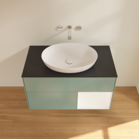 Тумба под раковину Villeroy & Boch Finion 100х50,1 см с подсветкой МДФ оливковый матовый лак/стекло черное матовое GA22MTGM