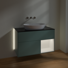 Тумба под раковину Villeroy & Boch Finion 100х50,1 см с подсветкой МДФ оливковый матовый лак/стекло черное матовое GA22MTGM