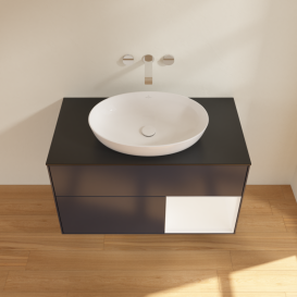 Тумба под раковину Villeroy & Boch Finion 100х50,1 см с подсветкой МДФ темно-синий матовый лак/стекло черное матовое GA22MTHG