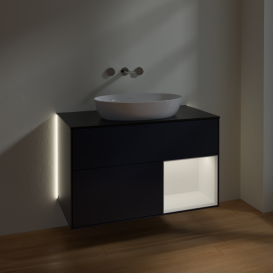 Тумба под раковину Villeroy & Boch Finion 100х50,1 см с подсветкой МДФ темно-синий матовый лак/стекло черное матовое GA22MTHG