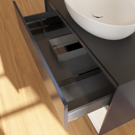 Тумба под раковину Villeroy & Boch Finion 100х50,1 см с подсветкой МДФ темно-синий матовый лак/стекло черное матовое GA22MTHG