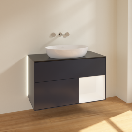 Тумба под раковину Villeroy & Boch Finion 100х50,1 см с подсветкой МДФ темно-синий матовый лак/стекло черное матовое GA22MTHG