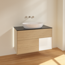 Тумба под раковину Villeroy & Boch Finion 100х50,1 см с подсветкой МДФ шпон дуба/стекло черное матовое GA22MTPC