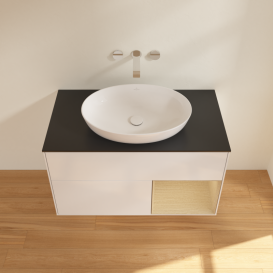 Тумба под раковину Villeroy & Boch Finion 100х50,1 см с подсветкой МДФ глянцевый белый лак/стекло черное матовое GA22PCGF