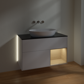 Тумба под раковину Villeroy & Boch Finion 100х50,1 см с подсветкой МДФ глянцевый белый лак/стекло черное матовое GA22PCGF