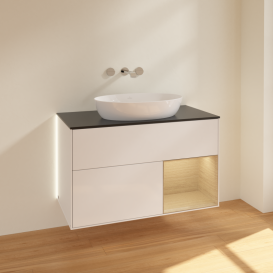 Тумба под раковину Villeroy & Boch Finion 100х50,1 см с подсветкой МДФ глянцевый белый лак/стекло черное матовое GA22PCGF