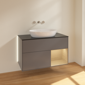 Тумба под раковину Villeroy & Boch Finion 100х50,1 см с подсветкой МДФ антрацит матовый лак/стекло черное матовое GA22PCGK