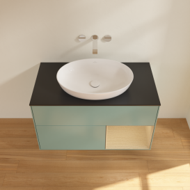 Тумба под раковину Villeroy & Boch Finion 100х50,1 см с подсветкой МДФ оливковый матовый лак/стекло черное матовое GA22PCGM