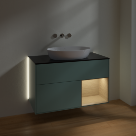 Тумба под раковину Villeroy & Boch Finion 100х50,1 см с подсветкой МДФ оливковый матовый лак/стекло черное матовое GA22PCGM