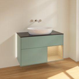 Тумба под раковину Villeroy & Boch Finion 100х50,1 см с подсветкой МДФ оливковый матовый лак/стекло черное матовое GA22PCGM