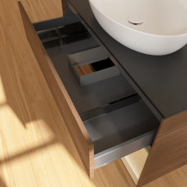 Тумба под раковину Villeroy & Boch Finion 100х50,1 см с подсветкой МДФ шпон грецкого ореха/стекло черное матовое GA22PCGN