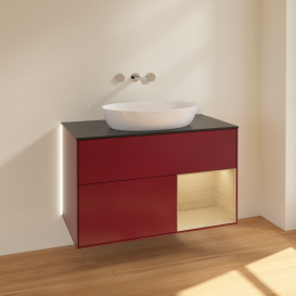 Тумба под раковину Villeroy & Boch Finion 100х50,1 см с подсветкой МДФ пион матовый лак/стекло черное матовое GA22PCHB