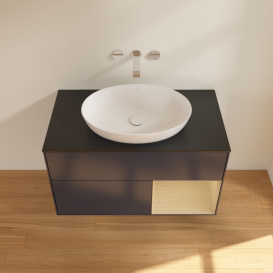 Тумба под раковину Villeroy & Boch Finion 100х50,1 см с подсветкой МДФ темно-синий матовый лак/стекло черное матовое GA22PCHG