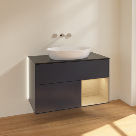 Тумба под раковину Villeroy & Boch Finion 100х50,1 см с подсветкой МДФ темно-синий матовый лак/стекло черное матовое GA22PCHG