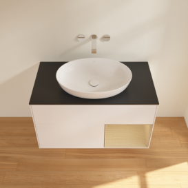 Тумба под раковину Villeroy & Boch Finion 100х50,1 см с подсветкой МДФ белый матовый лак/стекло черное матовое GA22PCMT