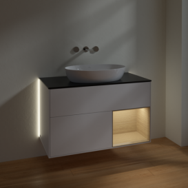 Тумба под раковину Villeroy & Boch Finion 100х50,1 см с подсветкой МДФ белый матовый лак/стекло черное матовое GA22PCMT