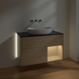 Тумба под раковину Villeroy & Boch Finion 100х50,1 см с подсветкой МДФ шпон дуба/стекло черное матовое GA22PCPC