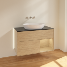 Тумба под раковину Villeroy & Boch Finion 100х50,1 см с подсветкой МДФ шпон дуба/стекло черное матовое GA22PCPC