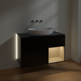 Тумба під раковину Villeroy & Boch Finion 100х50,1 см із підсвічуванням МДФ чорний матовий лак/скло чорне матове GA22PCPD