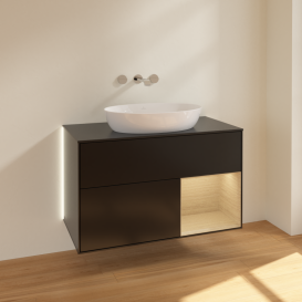 Тумба під раковину Villeroy & Boch Finion 100х50,1 см із підсвічуванням МДФ чорний матовий лак/скло чорне матове GA22PCPD