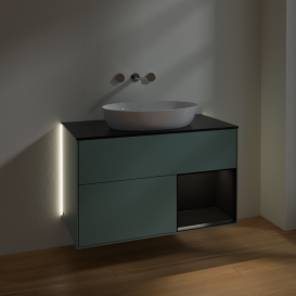 Тумба под раковину Villeroy & Boch Finion 100х50,1 см с подсветкой МДФ оливковый матовый лак/стекло черное матовое GA22PDGM