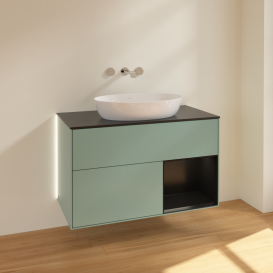 Тумба под раковину Villeroy & Boch Finion 100х50,1 см с подсветкой МДФ оливковый матовый лак/стекло черное матовое GA22PDGM