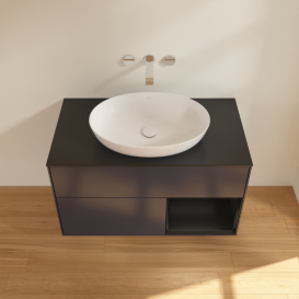 Тумба под раковину Villeroy & Boch Finion 100х50,1 см с подсветкой МДФ темно-синий матовый лак/стекло черное матовое GA22PDHG