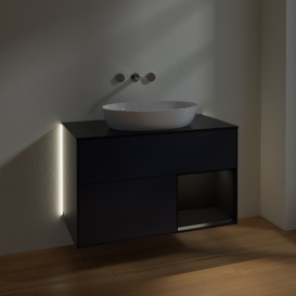 Тумба под раковину Villeroy & Boch Finion 100х50,1 см с подсветкой МДФ темно-синий матовый лак/стекло черное матовое GA22PDHG