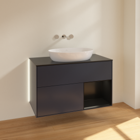 Тумба под раковину Villeroy & Boch Finion 100х50,1 см с подсветкой МДФ темно-синий матовый лак/стекло черное матовое GA22PDHG