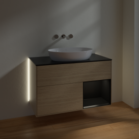 Тумба под раковину Villeroy & Boch Finion 100х50,1 см с подсветкой МДФ шпон дуба/стекло черное матовое GA22PDPC