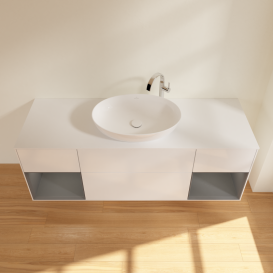 Тумба под раковину Villeroy & Boch Finion 160х50,1 см с подсветкой МДФ глянцевый белый лак/стекло белое матовое G981GKGF