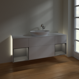 Тумба под раковину Villeroy & Boch Finion 160х50,1 см с подсветкой МДФ глянцевый белый лак/стекло белое матовое G981GKGF