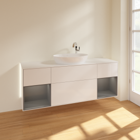 Тумба под раковину Villeroy & Boch Finion 160х50,1 см с подсветкой МДФ глянцевый белый лак/стекло белое матовое G981GKGF