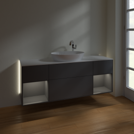 Тумба под раковину Villeroy & Boch Finion 160х50,1 см с подсветкой МДФ антрацит матовый лак/стекло белое матовое G981GKGK