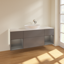 Тумба под раковину Villeroy & Boch Finion 160х50,1 см с подсветкой МДФ антрацит матовый лак/стекло белое матовое G981GKGK