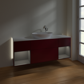 Тумба под раковину Villeroy & Boch Finion 160х50,1 см с подсветкой МДФ пион матовый лак/стекло белое матовое G981GKHB