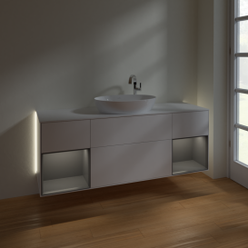 Тумба под раковину Villeroy & Boch Finion 160х50,1 см с подсветкой МДФ белый матовый лак/стекло белое матовое G981GKMT