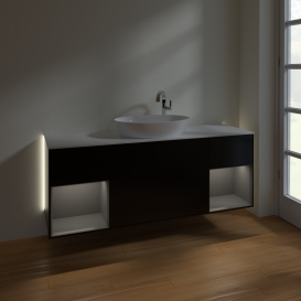 Тумба под раковину Villeroy & Boch Finion 160х50,1 см с подсветкой МДФ черный матовый лак/стекло белое матовое G981GKPD