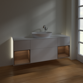 Тумба під раковину Villeroy & Boch Finion 160х50,1 см з підсвіткою МДФ білий глянцевий лак/скло біле матове G981GNGF