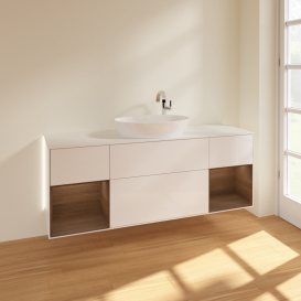 Тумба під раковину Villeroy & Boch Finion 160х50,1 см з підсвіткою МДФ білий глянцевий лак/скло біле матове G981GNGF