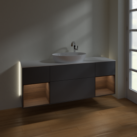 Тумба под раковину Villeroy & Boch Finion 160х50,1 см с подсветкой МДФ антрацит матовый лак/стекло белое матовое G981GNGK