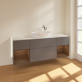 Тумба под раковину Villeroy & Boch Finion 160х50,1 см с подсветкой МДФ антрацит матовый лак/стекло белое матовое G981GNGK