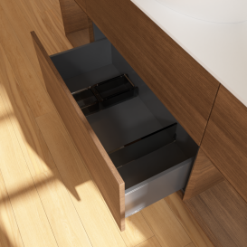 Тумба под раковину Villeroy & Boch Finion 160х50,1 см с подсветкой МДФ шпон грецкого ореха/стекло белое матовое G981GNGN