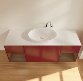 Тумба под раковину Villeroy & Boch Finion 160х50,1 см с подсветкой МДФ пион матовый лак/стекло белое матовое G981GNHB